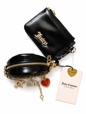 Juicy Couture Exclusive Black Patent Mini Bag Wallet Set Charm Chain Y2K NWT